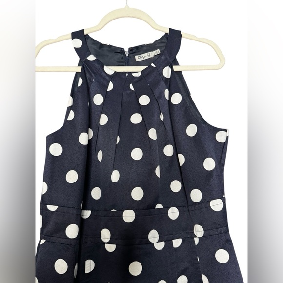 Eliza J Navy White Polka Dot Sleeveless Fit & Flare Dress Pleated Skirt Size 14 - Picture 5 of 6